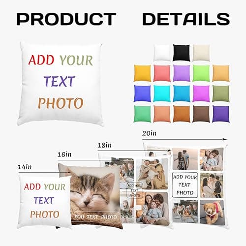 Coussin Personnalisé, Concevez Votre Propre Oreiller Photo, Impression Recto Verso, Oreiller De Couchage Amovible Et Lavable, Adapté Aux Cadeaux Créatifs Maison/Hôtel/Vacances (4 Photo, 50 x 50 cm)