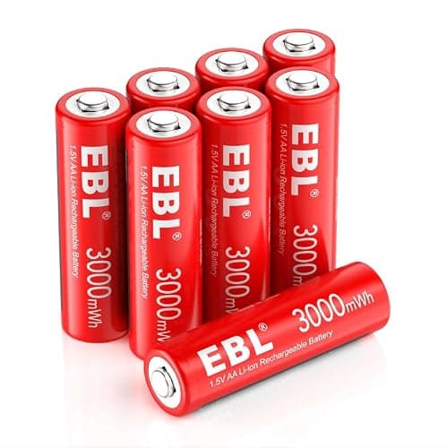 EBL 8PCS AA Piles Rechargeables au Li-ION, 1.5V 3000mWh Piles AA Piles Rechargeables Tension Constante et Fortes