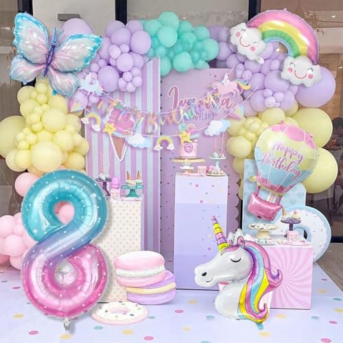 8 Ans Decoration Anniversaire Licorne, Decoration Anniversaire Papillon, Ballon Anniversaire 8 Ans Licorne, Decoration Anniversaire Fille 8 Ans pour Enfants Licorn Birthday Party Décorations