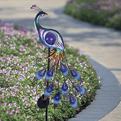 TERESA'S COLLECTIONS Lampe Solaire Exterieur Jardin,Decoration Jardin Exterieur, Statue Paon de Jardin en Métal 80cm, Éclairage Solaire à LED, Décoration de Jardin, Éclairage de Jardin, Cadeau Femme