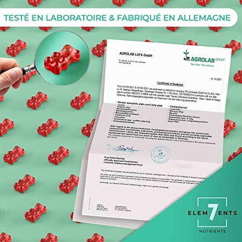 Multivitamines Gummies Gommes aux Fruits pour Cheveux Peau Ongles | Complément Alimentaire Naturel Vegan - Oursons Gommeux Sans Sucre à base d'Extraits de Plantes | Vitamine A C D E B2 Biotine Zinc