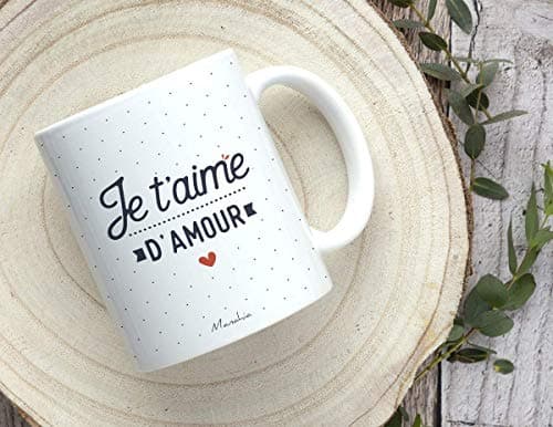 Manahia Mug Couple - Je t'aime d'amour - Imprimé en France - Cadeau Saint Valentin - Imprimé en France - 330 mL, Céramique - Cadeau Femme - Cadeau Homme - Tasse Je t'aime