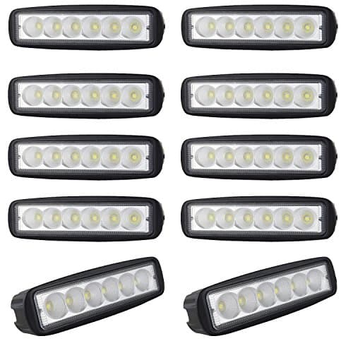 AUXTINGS 10 Pièces 15 cm 18W Flood Barre lumineuse LED Lampe de travail Bar Off Road camions SUV Conduite Feux de Brouillard 12V 24V