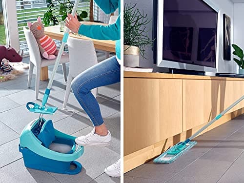 Leifheit Lave-sol Profi XL super soft manche en acier 146 cm, Balai microfibre housse super douce, Balai à plat 360°, Accessoire ménage idéal pour parquet, stratifié, pack écologique, Click-system