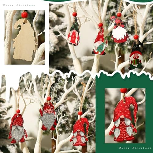 21PCS Décorations de Noël Ornement Pendentif en Bois Gnomes de Noël avec Corde et Perle Ornements à Suspendre avec Boîtes de Rangement Décoration Sapin Chambre Cadeau de Noël