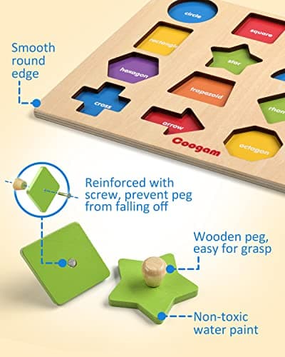 Coogam Montessori Jouet en bois en forme de pince à linge - Planche de tri des couleurs assorties - Jouet éducatif pour l'apprentissage précoce - Cadeau pour les tout-petits de 3, 4, 5 ans
