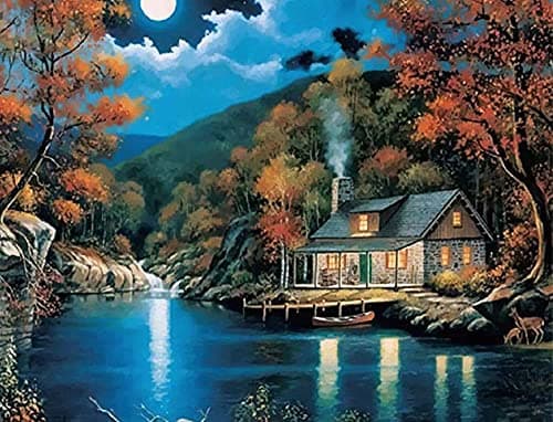 Showker 5D Kit Complet de Broderie Diamant Cabine - Peinture Diamant Paysage Rond Point de Croix - Décoration Murale pour Chambre, DIY Diamond Painting Maison 30x40cm