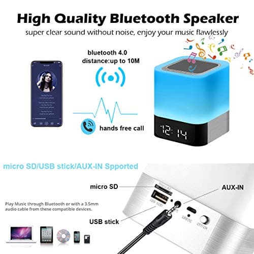 Enceinte Bluetooth Portable Enceintes Reveil Enfant Lumineux, Lampe de Chevet Chambre Veilleuses avec 48 Couleur pour Enfants Decoration Ado Chambre Salon, Idée Cadeau pour Femme Fille Homme Garcon