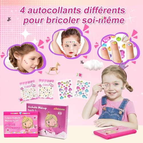 Maquillage Enfant Jouet Filles Lavable Coffret Maquillage Enfant Filles Jouet Non Toxique Palette de Maquillage pour Enfants Halloween Carnaval Cadeau de Noël Anniversaire pour Princesse de 4 5 6 7 8