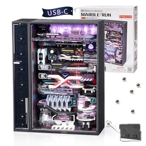 ROBOTIME Puzzle 3D Maquette a Construire Future City Circuits de Billes, LED Obscurité Lumineuse, Cadeaux Décoration pour Hommes, MR02S
