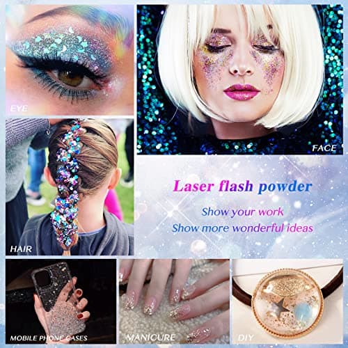 Getervb 3 Pièces Gel Paillettes Visage Festival Body Glitter Gel Paillette Cosmétique Chunky Glitter Liquide Paillette Maquillage Cheveux Ongles Lèvres Makeup (Blanc+Argent+Champagne)
