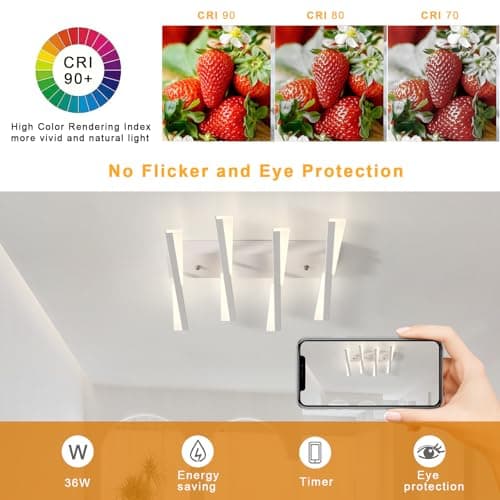 GWYAJTU Plafonnier LED, Luminaire Plafonnier Dimmable 3000K-6000K Moderne, Lustre avec Télécommande APP pour Chambre À Coucher, Salon, Salle À Manger, Bureau-White