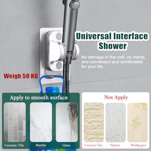 Lot de 2 supports de douche universels, supports de douche, supports de pomme de douche, aucun perçage requis, inclinaison réglable, super adhésif, supports de pomme de douche avec crochets
