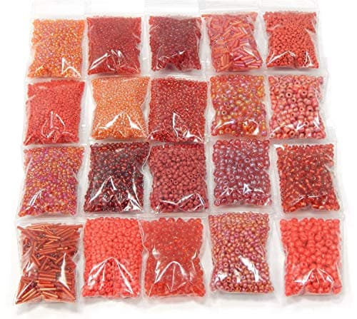 Rocailles Lot de 20 Perles de 2/3/4/6 mm 400 g Lot de 20 Perles de Verre et Forme Ronde Kit de Bricolage Perle pour raviver Les Petites Perles, Verre, Rouge