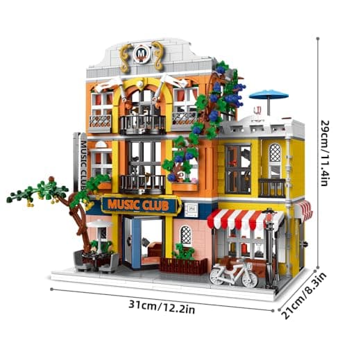 NEWRICE Kit de Construction Ville Musique Clubs Architecture avec des lumières LED,3 Niveaux de modèles de Clubs,Jouets de Construction,pour Les Adolescents 12+ Ans Adul(1683 Pieces)