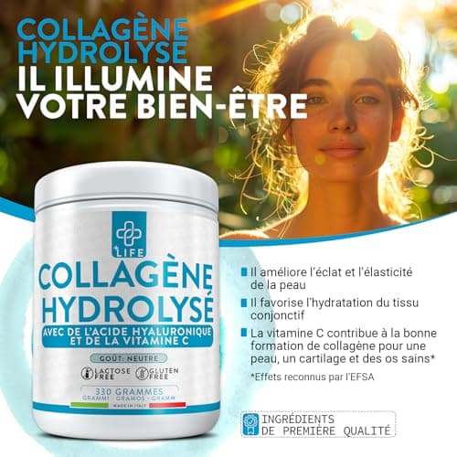 Collagene Et Acide Hyaluronique 330g Avec Vitamine C PiuLife® Peptide De Collagene Hydrolysé Poudre De Type 1, Complément Pour La Peau, Cheveux, Ongles, Articulations, Collagène Bovin Sans Arôme