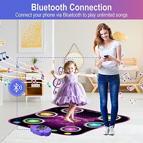 Aucrsozk Enfants Tapis de Danse pour 3 4 5 6 7 8+ Ans Filles avec Bluetooth, Musique Tapis Danse avec 6 Flèches de Lumière LED, Électronique Dance Mat avec Volume Réglable pour Cadeaux de Vacances
