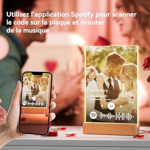 Bemaystar Cadeau Plaque Spotify Personnalisé, Lampe Personnalisée Avec Photo Spotify Plaque Valentin Anniversaire Cadeau Personnalisé Homme Femme