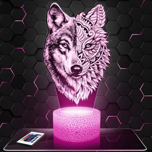 Lampephoto.fr - Lampe Loup Double Face Veilleuse 3D Animal Mandala