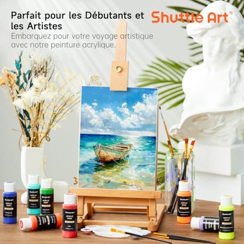 Shuttle Art 48PCS Kit Peinture Acrylique, 36 Couleurs (60ml) Peinture Acrylique avec 12 Pinceaux 1 Palette, Non Toxique, Acrylique Peinture Idéal pour Artistes, Débutants sur Toile Tissu