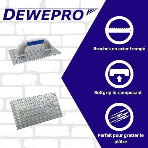 DEWEPRO Grattoir professionnel pour enduit noble - Grattoir pour enduit - Planche à râper pour enduit minéral - Dimensions: 250x135mm