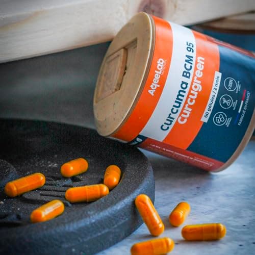 Curcuma ultra dosé • Qualité maximale : BCM95® Curcugreen® • Meilleure biodisponibilité : x700% • 2 mois • Digestion & Articulation • Made in France • AqeeLab Nutrition : la marque écoresponsable