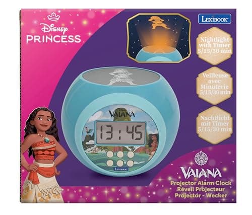 Lexibook Lexibook-RL977VN, Disney Vaiana, Réveil-projecteur avec Fonction Alarme et répétition Snooze, veilleuse avec minuterie, écran LCD, à Piles, RL977VN