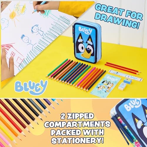 BlueY Trousse Double Compartiment à Crayons Remplie avec Fournitures Scolaires