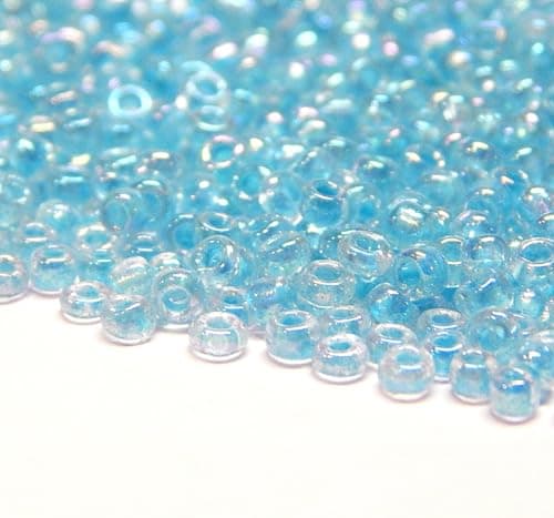 Lot de 6500 perles de rocaille en verre transparent de 2 mm - Couleur arc-en-ciel - 11/0 - Perles poney - Mini perles rondes transparentes (bleu AB)