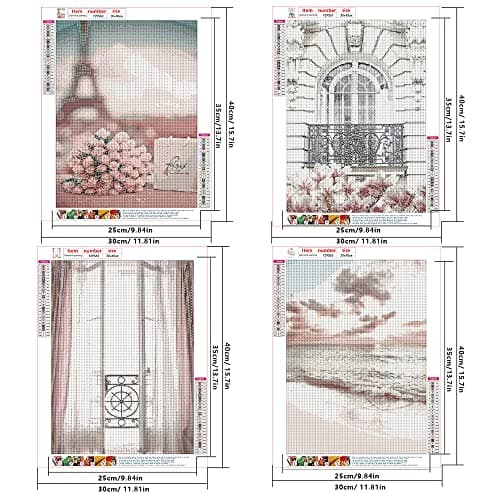 DCIDBEI 30x40CM 4 Pack Rond Peinture Diamants 5D Paysage Mer Rose, Diamond Painting Fenêtre Tableau Perle Diamant DIY,Décoration Murale/Cadeau Anniversaire Fête Fille Soeur Adultes Loisirs Creatif