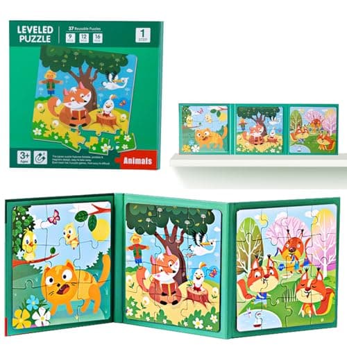shineFinder Jeu magnétique Puzzle - Jeux de Voyage Enfants à partir de 3 4 5 Ans - pour occuper Les Enfants en Avion/Voiture (Niveau 1 | Animaux, 1pcs)