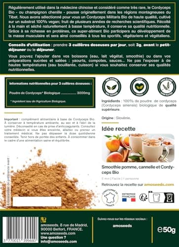 Cordyceps en Poudre Bio 50G | Qualité Supérieure | Anti-fatigue, Anti-stress, Énergie, Immunité