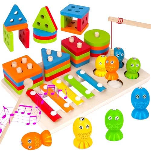 KEARLGMBH 3 en 1 Jeux Montessori 1 an, Jouet Enfant 2 Ans, Jeu Montessori 1 2 3 4 Ans, Jouets à empiler et de tri, Cadeau Bebe Enfant