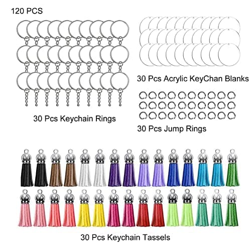 120 pièces Transparent Ronde Porte-clés, acrylique blancs ronds porte-clés, Transparents Porte-Clés Cercle, acrylique blancs porte-clés, Disques Porte-clés Kit pour DIY Porte-Clés Bijoux Accessoires
