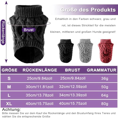 Voarge Pull pour Chien à Tricoter, Pull-Overs pour Pull, Pull Chaud Pull Tricots Outwear, Vêtements d'hiver pour Chiens,Taille Bouledogue Français, Chihuahua Manteau Teckel Vetement (Rouge, XL)