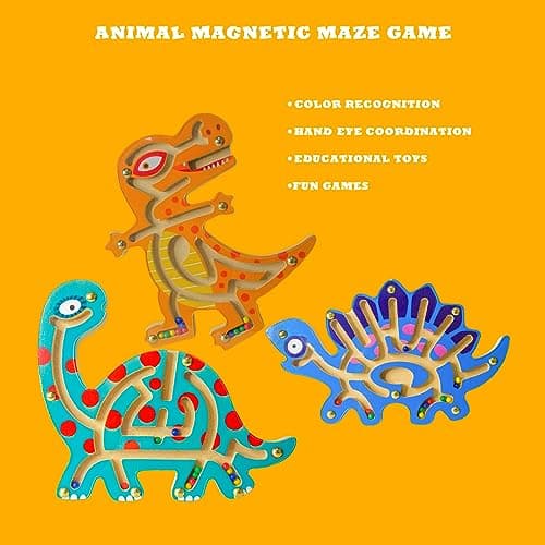 Andux Mini Animaux Jeu de Puzzle Magnétique Labyrinthe Jouet en Bois à Bord pour Enfants MGYX-01 (Tyrannosaurus Rex)