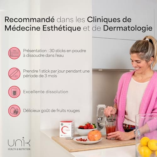 Collagène VERISOL en Poudre + Acide Hyaluronique + Vitamine C | Complément Anti-Âge pour Peau Cheveux Ongles | 30 Sticks Saveur Fruits Rouges