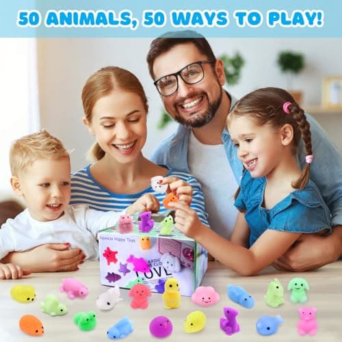 HOVIBU 50 Pièces Kawaii Mochi Squishy Toys, Mignon Mini Squishies Squeeze Animaux Jouets Anti Stress, pour Cadeau d'anniversaire, Fête d'enfant Cadeau de Noël Pâques
