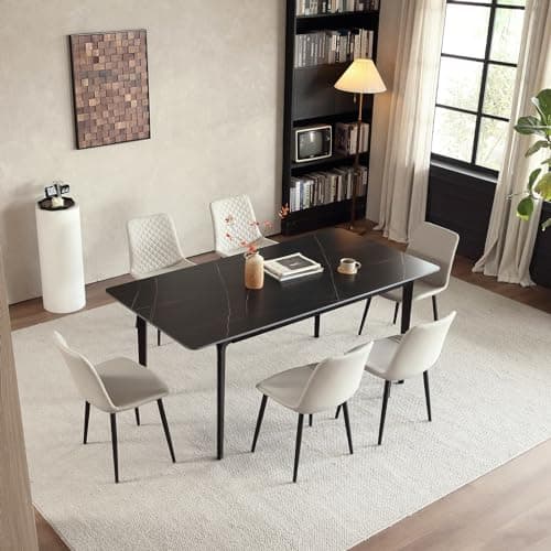 seonyou Chaise Salle à Manger Lot de 4 Chaise de Cuisine, Beige Similicuir avec Dossier et Siège Rembourré Pieds en Métal, Moderne Chaise Design