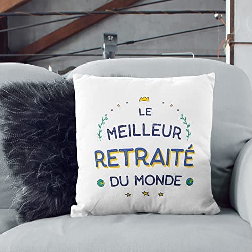 Mugffins Coussins/Oreillers avec Rembourrage pour RETRAITÉ Homme - 40x40 cm - en Français - Meilleur du Monde - Cadeau Original pour RETRAITÉ