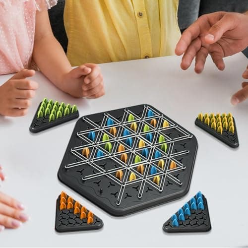 Jeu De Triangle en Chaîne, Jeu De Chevi Lles Interactif,Jeu De Société Peg,Jeu De Triangle en Chaîne Amusantavec 4 Chevi Lles De Couleur Et Élastique Blanc pour Les Réunions De Fami Lle Et Voyages
