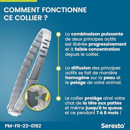 Seresto Collier Chats – Collier anti puces et anti tiques pour chat – Collier Seresto pour chat avec protection longue durée de 7 à 8 mois – Gris