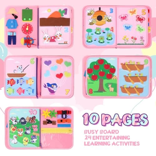 Licorne Busy Board Jouets Montessori pour les filles de 1 2 3 ans Livre d'activités Jouets sensoriels éducatives Ariplane Jouets de voyage Cadeaux d'anniversaire de Noël pour les enfants en bas âge