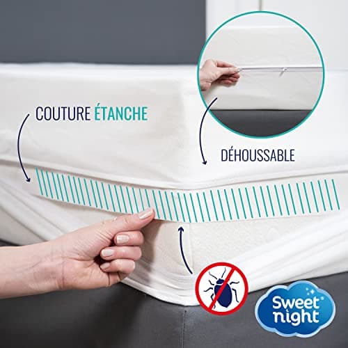 SWEET NIGHT Sweetnight - Housse intégrale Matelas 90x190 cm | Anti-Punaise de lit et Anti-acariens | Rénove Matelas | Fermeture à glissière | sans Traitement Chimique | EP. jusqu'à 25 cm
