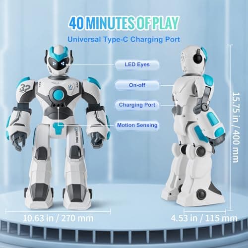VEVOR Robot Jouet Enfants, 2,4 GHz, Robot RC Intelligent, Télécommande Programmable, Parlant, Chantant, Dansant, Interactif, Gestes, pour Cadeau d'Anniversaire, Noël, Garçons Filles de 6 7 8 10 12 Ans