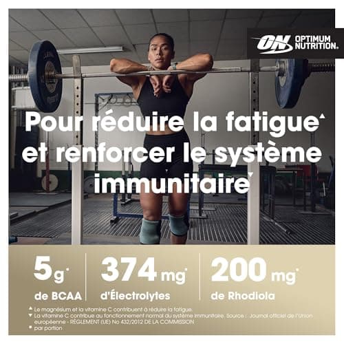 Optimum Nutrition Gold Standard BCAA Train + Sustain, poudre d'acides aminés pré-entraînement, boisson sportive, vitamine C, zinc, magnésium et électrolytes, sav. framboise & grenade, 28 doses, 266 g
