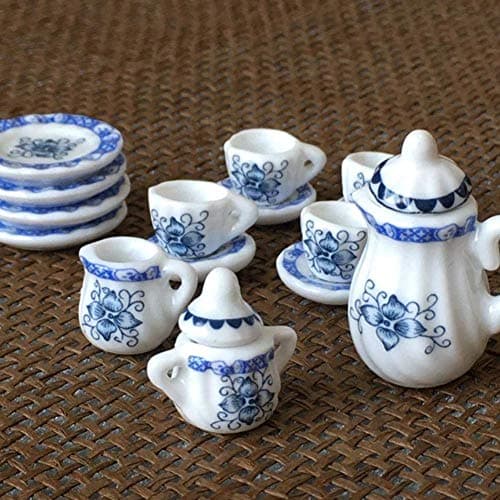 1:12 Accessoire De Poupée, 15pcs Mini Fleur en Porcelaine Tasse À Thé Set Maison de Poupée Décor Cuisine Miniature Simulation Meubles Ensemble Modèle pour Bébé Garçon Fille Dollhouses(Tye 1)