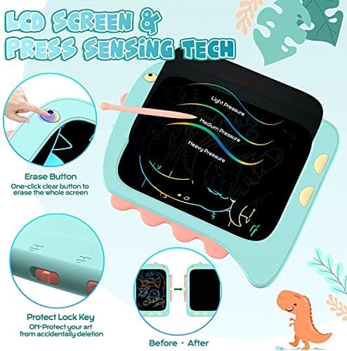TEKFUN Bebe Jouet Enfants 3 4 5 6 7 Ans Filles et Garçons, Tablette D’Écriture LCD 8,5 Pouces, Dessin Jeux Educatif Dinosaure Jouet Fille Cadeau Anniversaire Noël 3+ Ans (Bleu)
