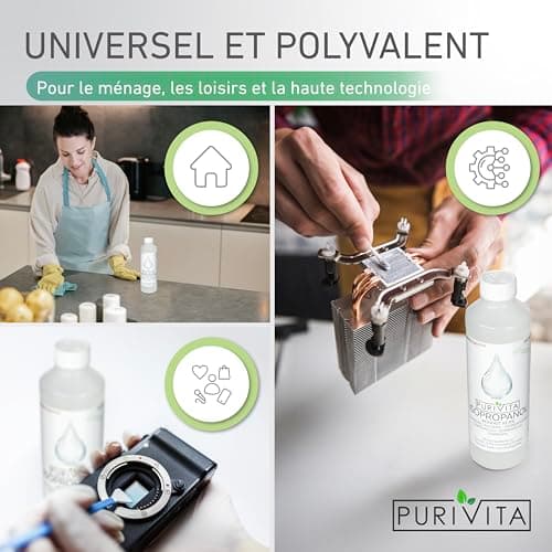 PURIVITA ISOPROPANOL - alcool de nettoyage - Alcool Isopropylique 99,9% - pour la maison, l'industrie, l'électronique - dégraissant + solvant - sans résidus - non conducteur - 500ml