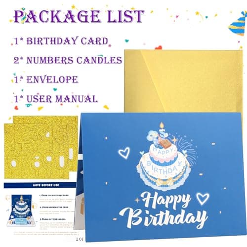 Carte Anniversaire 3D avec Musique et Lumière Woukksy Pop Up Carte d'anniversaire Amusante avec Bougie Anniversaire Soufflable, Kit Cadeau Anniversaire Pour Femme Homme Maman Papa Fille Garcon